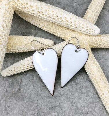 Enameled Heart Earrings White Earrings