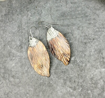 Mixed Metal Copper and Silver Soldered Petal Earrings Mixed Metal Copper and Silver Soldered Petal Earrings