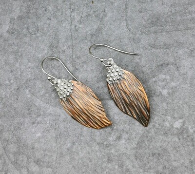 Mixed Metal Copper and Silver Small Flower Petal Earrings