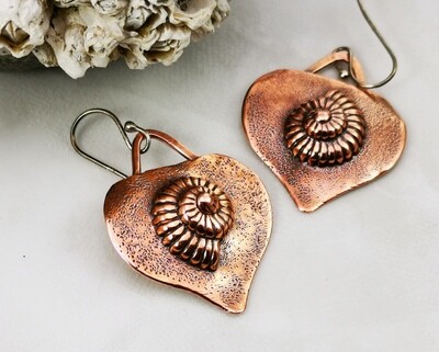 Nautilus Seashell Ocean Seashore Beach Copper Earrings