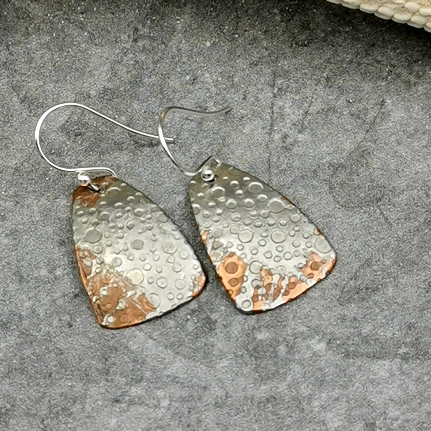 Silver + Copper + Earrings+ tiny bubble pattern