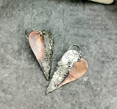 Heart Mixed Metal Copper Earrings with Textured Gilded Solder