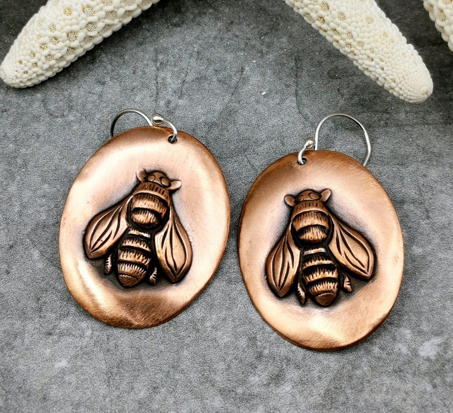 Oval Honey Bee Copper Earrings Honey Bee Earrings