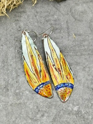 Watercolor Enameled Painted Cheerful Sunflower Copper Earrings