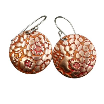 Round alcohol ink-painted Copper Earrings Handmade Jewelry