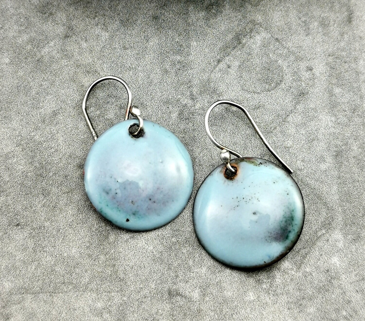 Round Blue Vitreous Enamel Earrings Blue Enamel Earrings