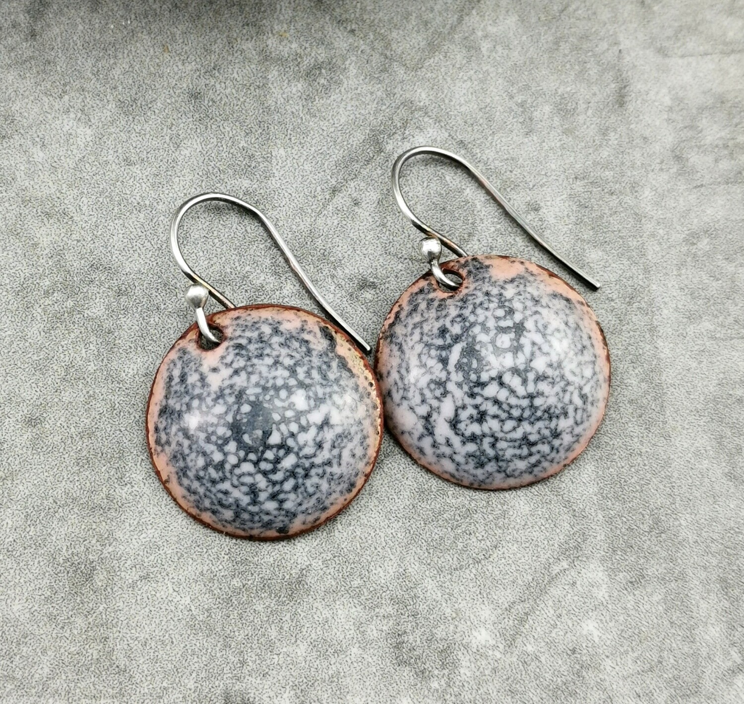 Round Enamel Earrings Gray and White Earrings