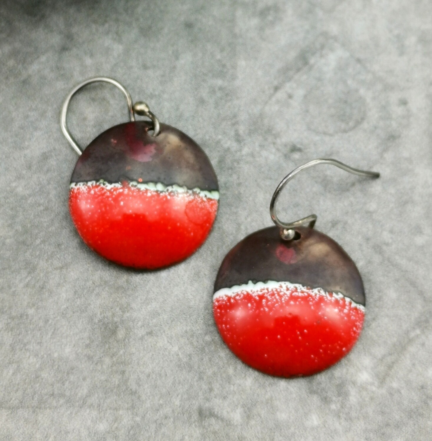 Rustic Round Enamel Earrings Copper Enamel Earrings