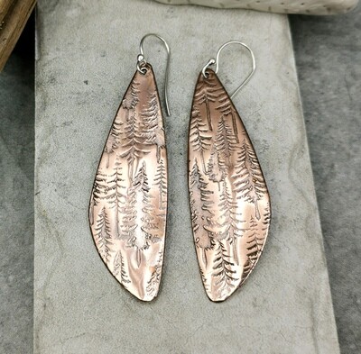 Evergreen Tree Copper Earrings Teardrop Dangle Earrings