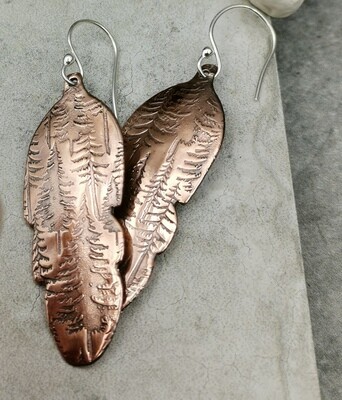 Feather Copper Earrings Evergreen Tree Copper Earrings