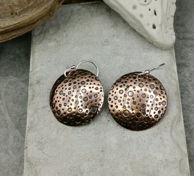Tiny Bubbles Round Copper Earrings Circle Copper Earrings