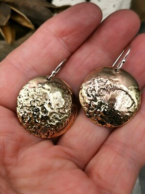 Round Fused Copper Brass Earrings Mixed Metal Earrings