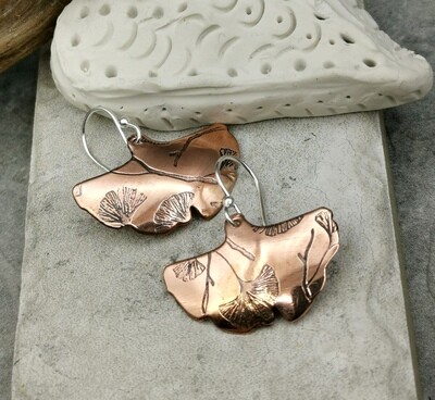 Ginkgo Copper Earrings Ginkgo Patterned Earrings