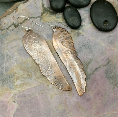 Dragonfly Patterned Copper Earrings