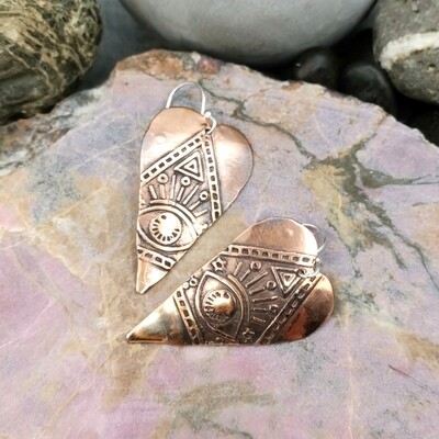 Ancient Mystique Evil Eye Heart Copper Earrings