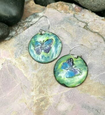 Enameled Butterfly Earrings Handpainted butterfly earrings