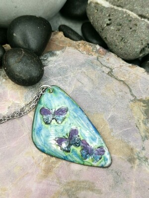 Butterfly Enameled Pendant Handpainted Enamel Jewelry