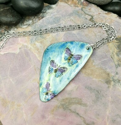 Butterfly Pendant Handpainted  Enamel Jewelry