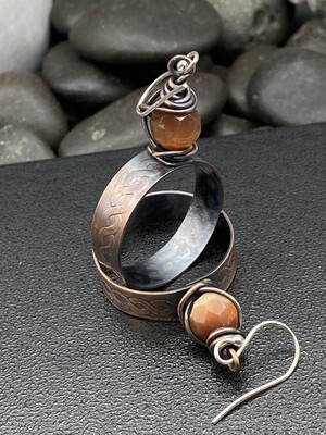 Celtic Copper Hoop Earrings Wire Wrapped Carnelian Faceted Stone