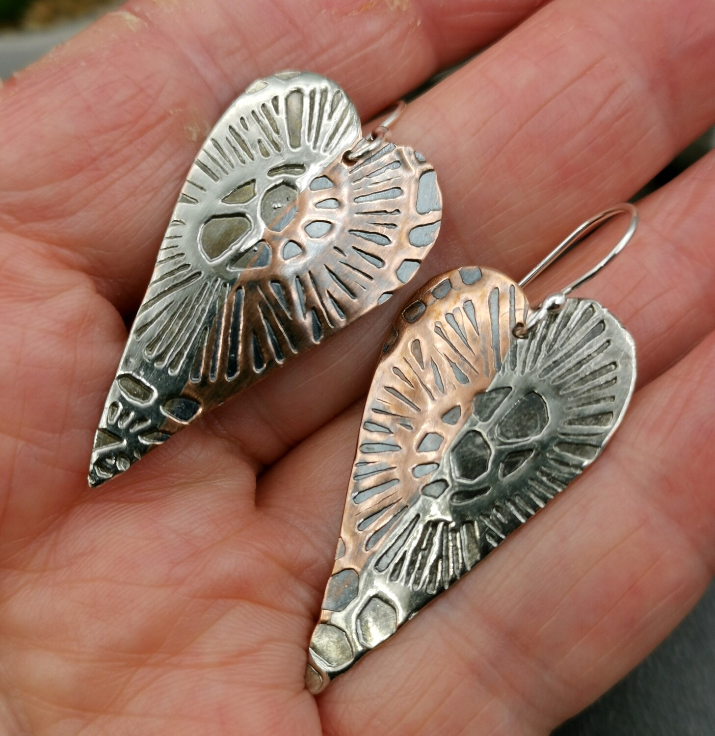 Heart-shaped Organic Copper Silver earrings
