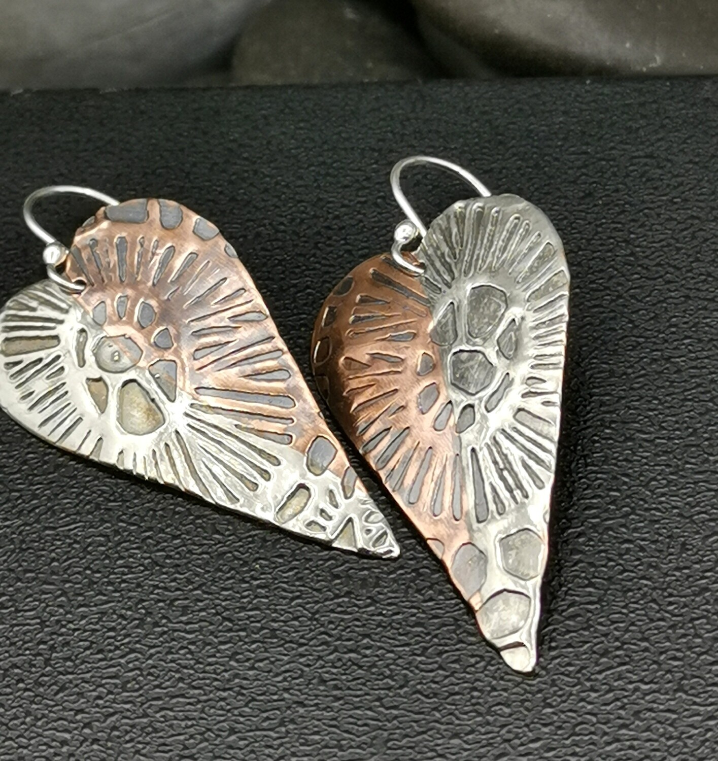 Heart-shaped Organic Copper Silver earrings