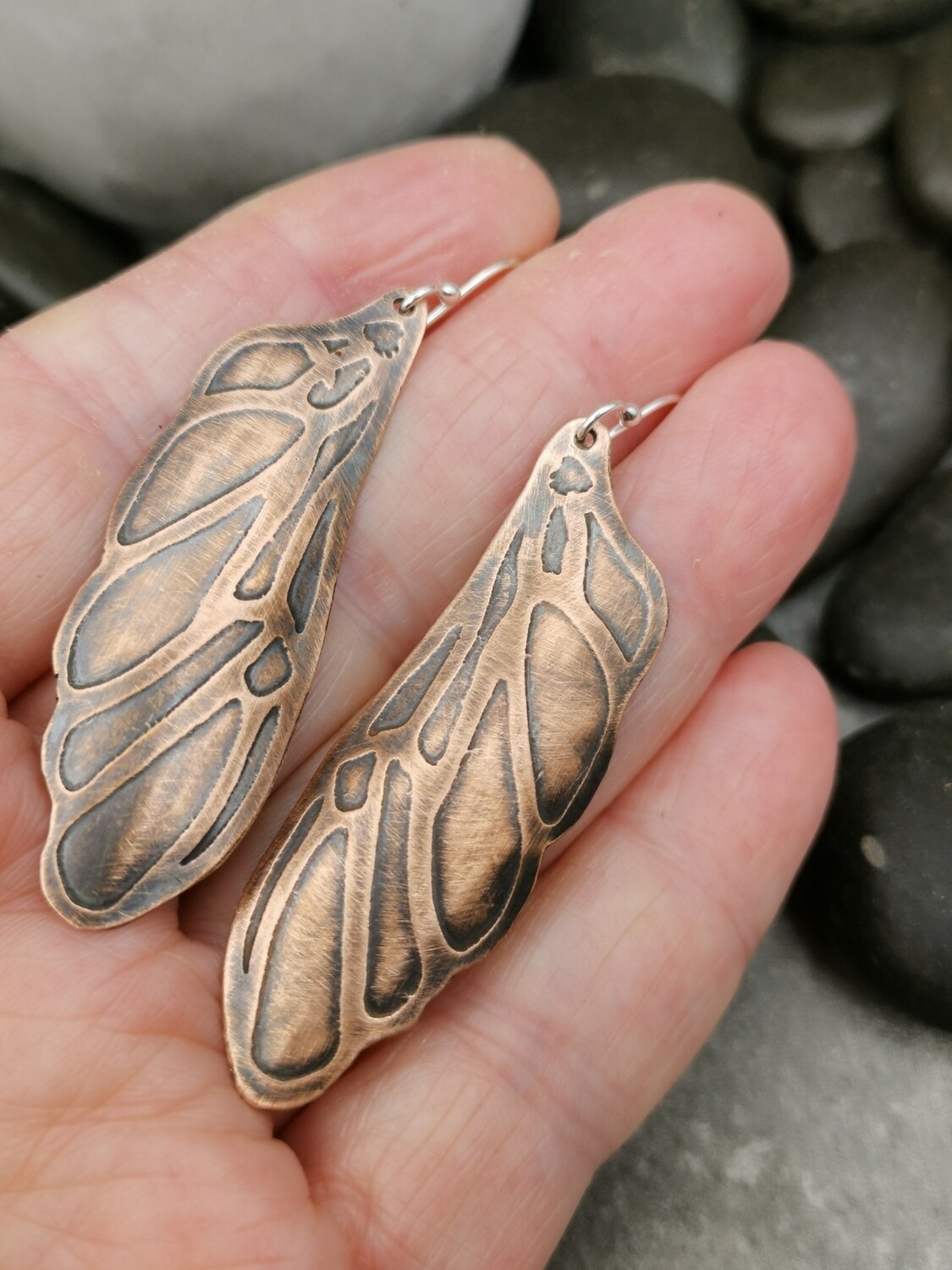 Etched Fairy / Dragonfly Wing Copper Earrings