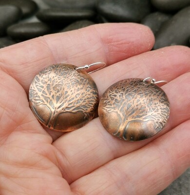 Tree of Life Patterned Copper Earrings Round Copper Earrings