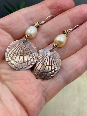 SeaShell Copper Earrings Freshwater Pearls