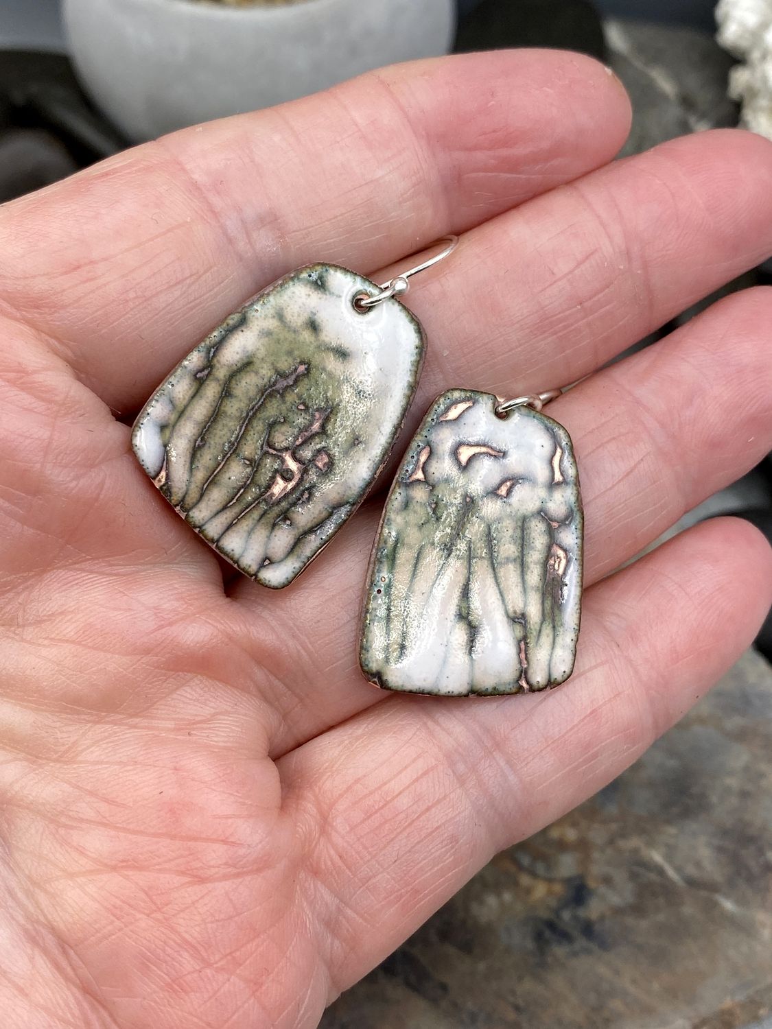 Earthy Rustic Sgraffito Enameled Earrings