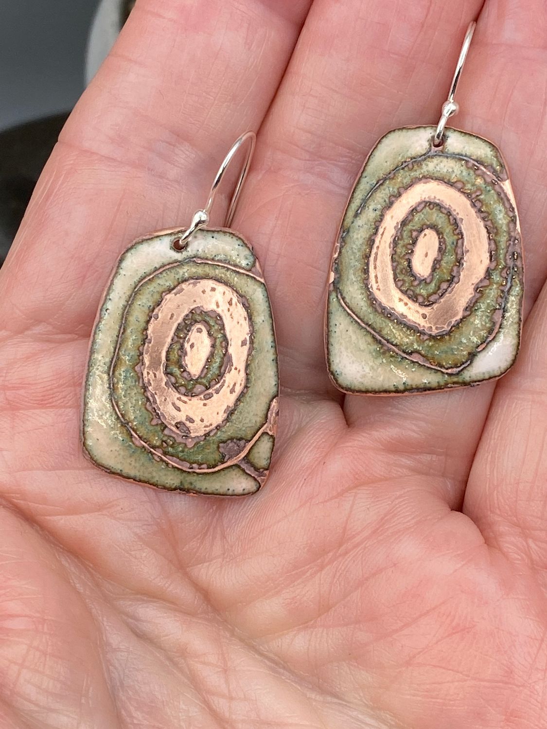 Earthy Rustic Sgraffito CIRCLES Enameled Earrings