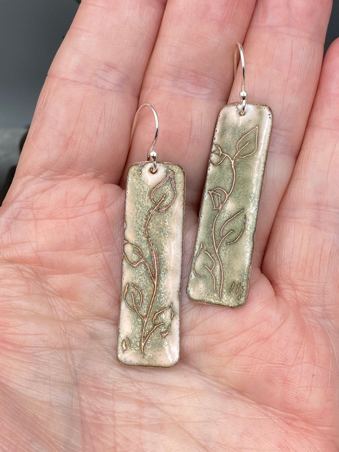 Rectangle Sgraffito Enameled Earrings