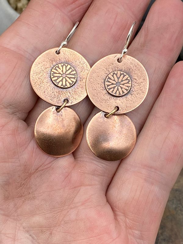 Double Dangle Earrings on textured round copper discs