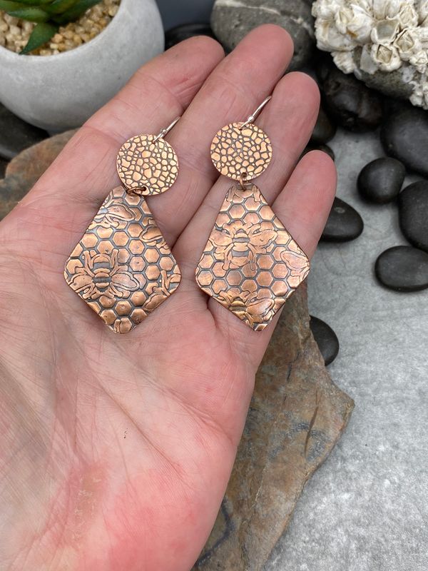 Honey Bee Pattern Double Dangle Earrings