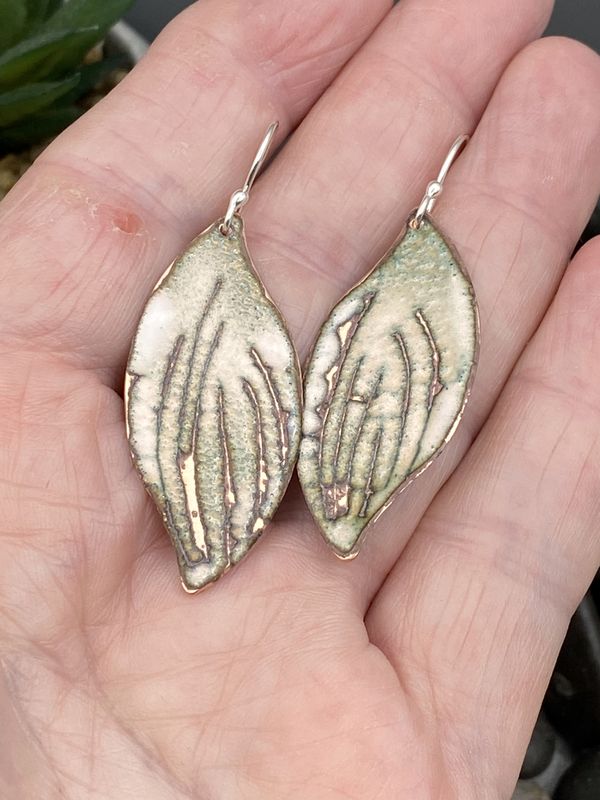 Scratched Enameled Leaf Earrings