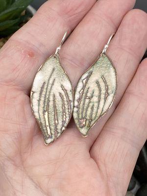 Scratched Enameled Leaf Earrings