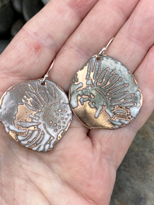 Scratched Asymmetrical Design Enameled Earrings
