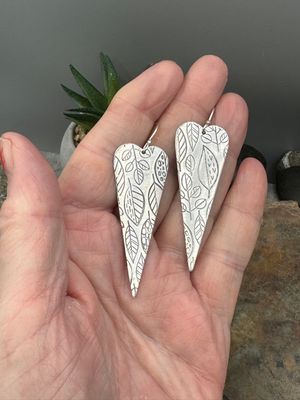 Handmade Aluminum Earrings – Lightweight &amp; Hypoallergenic Jewelry Heart shaped with leaf pattern