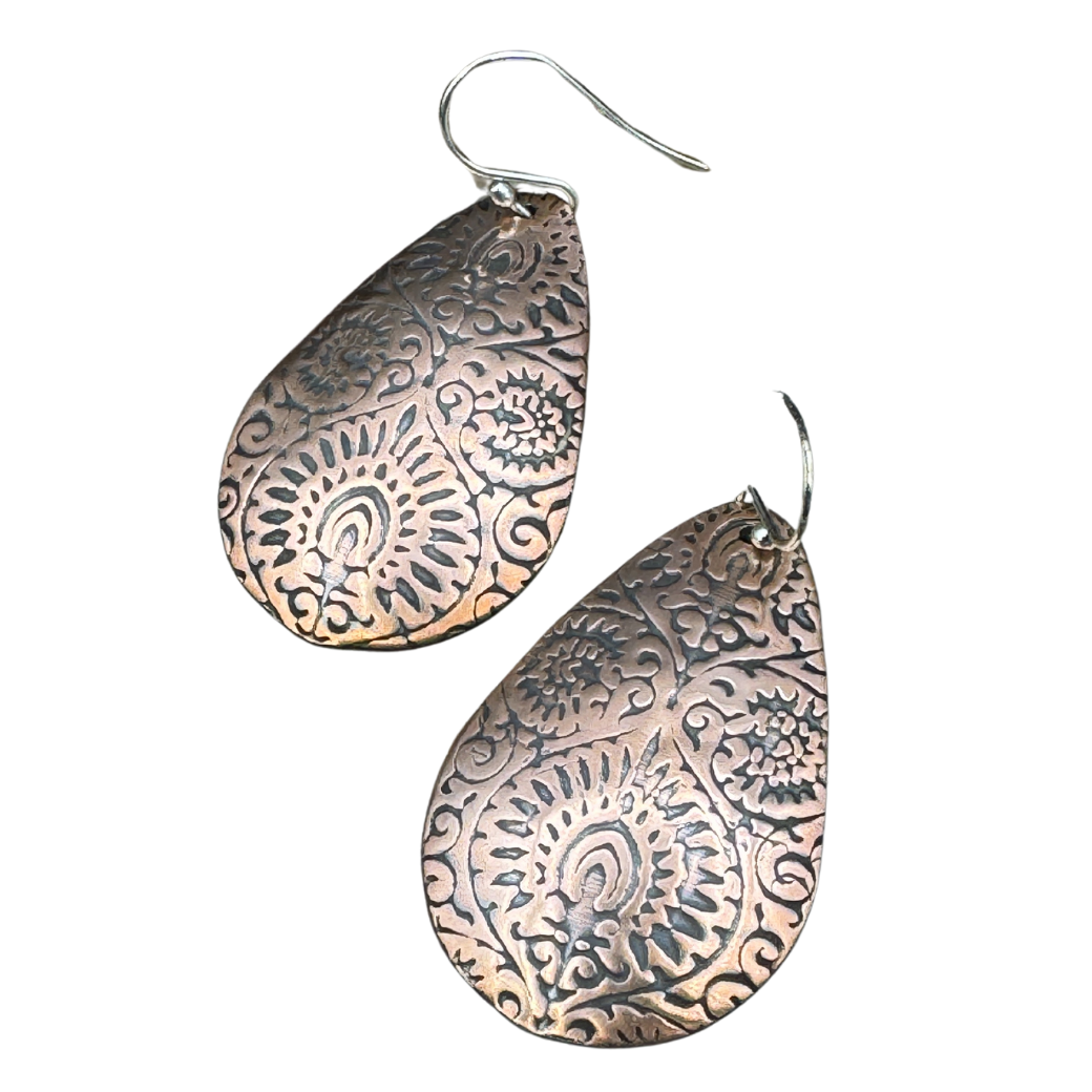 Henna-Inspired Boho Chic Copper Teardrop Earrings