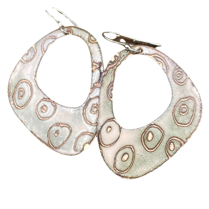 Scratched Asymmetrical Design Enameled Earrings