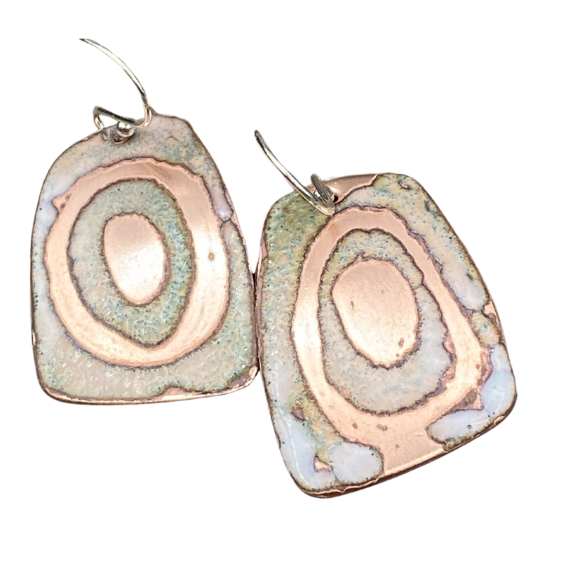 Earthy Rustic Sgraffito CIRCLES Enameled Earrings
