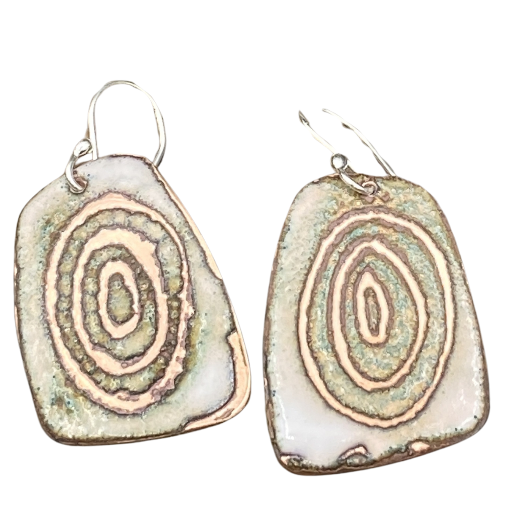 Earthy Rustic Sgraffito CIRCLES Enameled Earrings