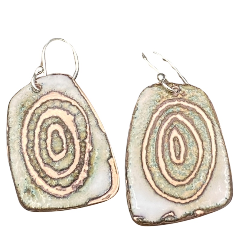Earthy Rustic Sgraffito CIRCLES Enameled Earrings