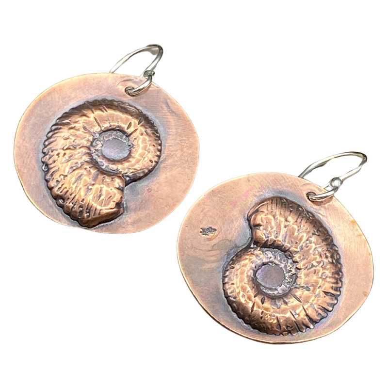 Handmade Copper Wide Nautulis Round Earrings