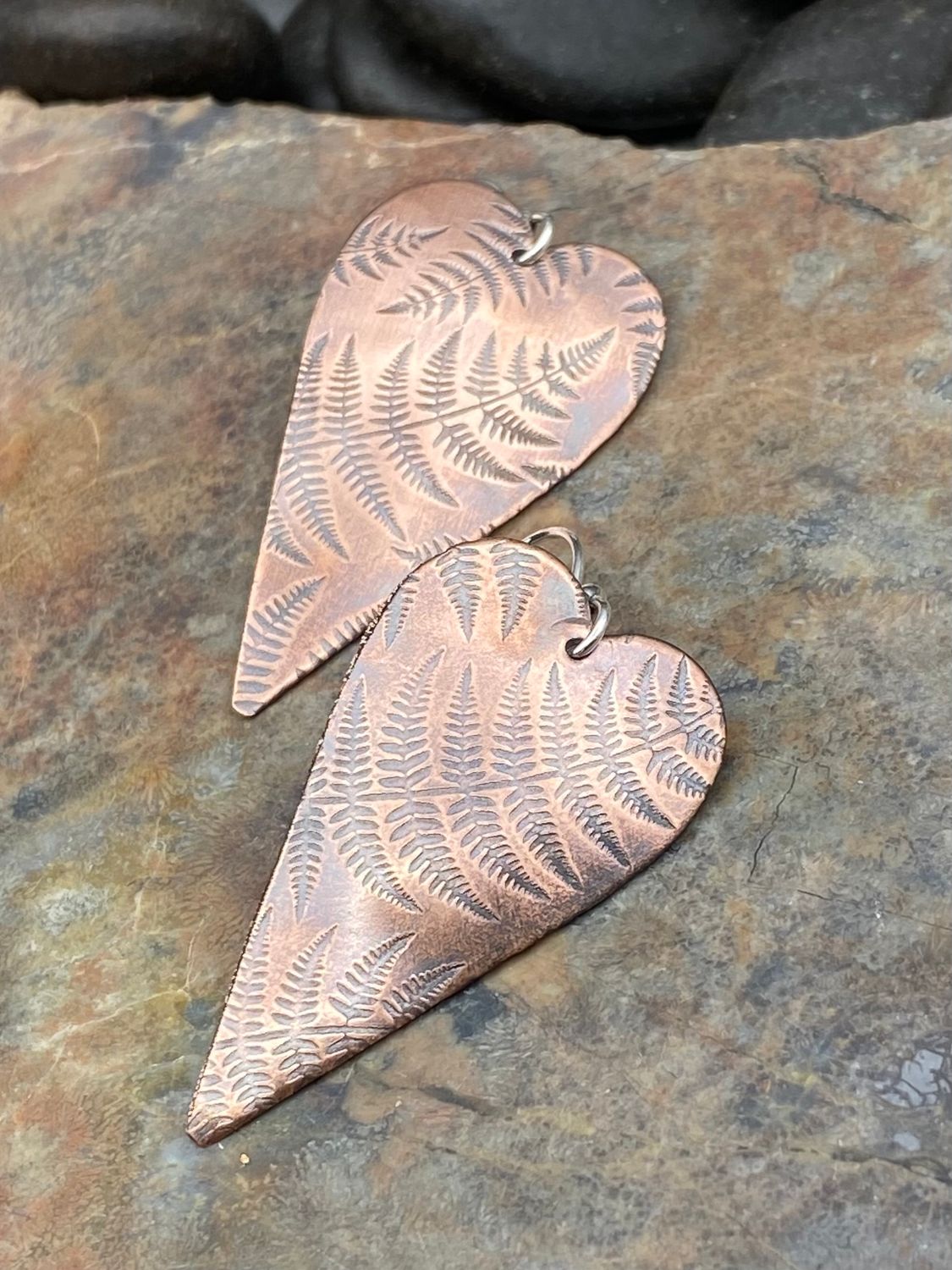 Fern Heart Copper Earrings | Botanical Jewelry Nature-Inspired | Women&#39;s Fashion Jewelry Accessories