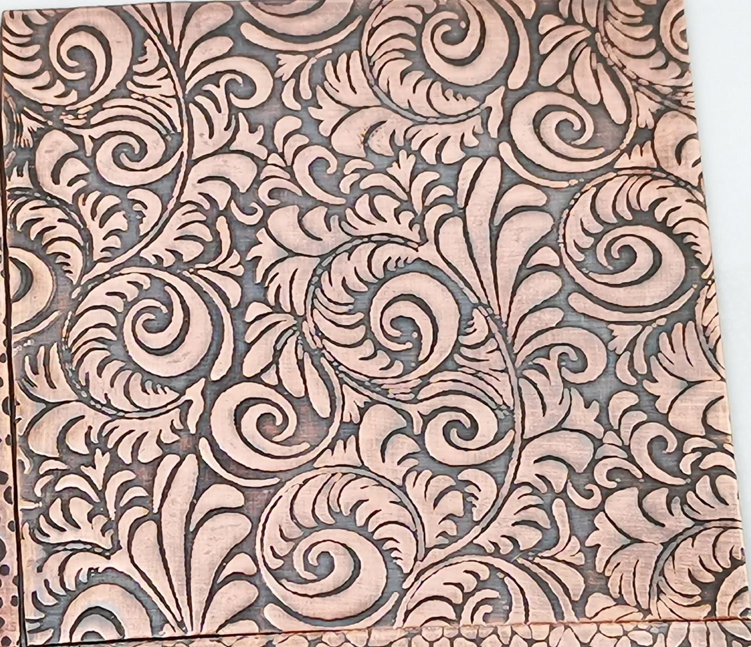 Tooled Paisley Patterned Copper Sheet Metal 6&quot; x 2&quot;