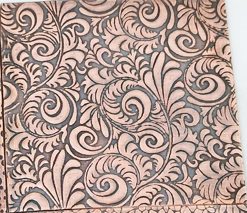 Tooled Paisley Patterned Copper Sheet Metal 6&quot; x 2&quot;
