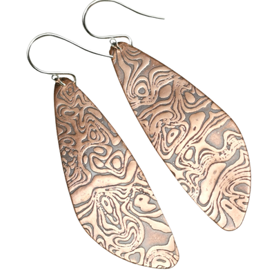 Handmade Copper Earrings Inkblot Teardrop Dangle Earrings
