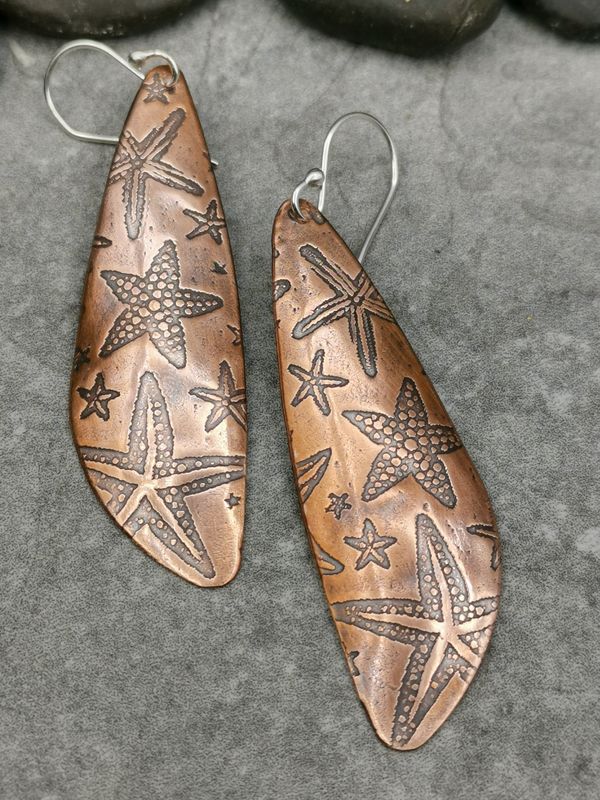 Handmade Teardrop Starfish Copper Dangle Earrings