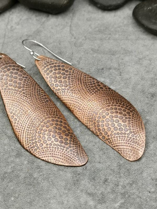 Handmade Copper Earrings DecoArt Teardrop Dangle Earrings