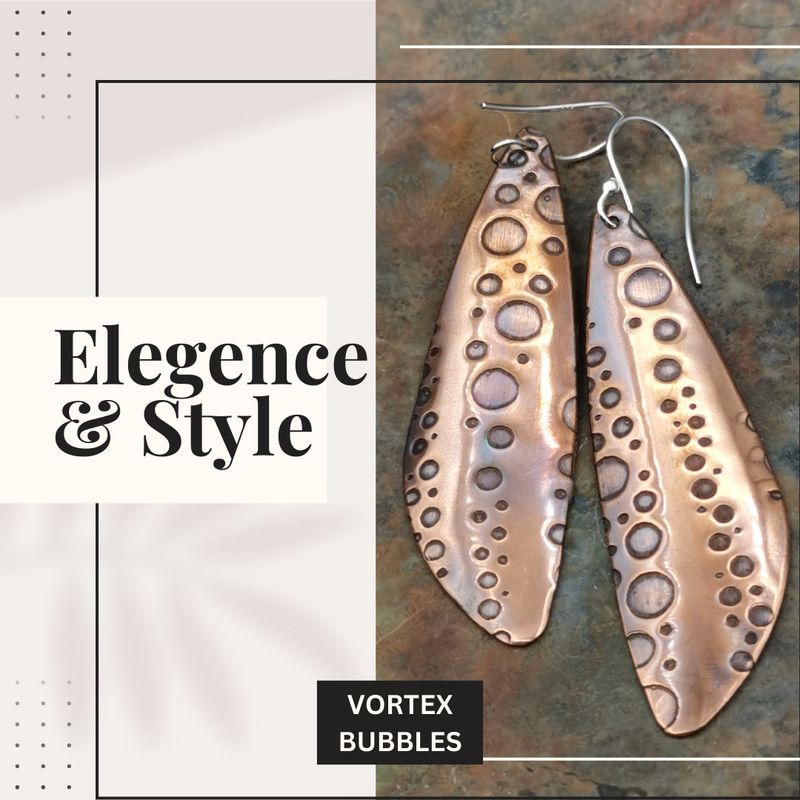 Handmade Copper Earrings Bubbles Teardrop Dangle Earrings